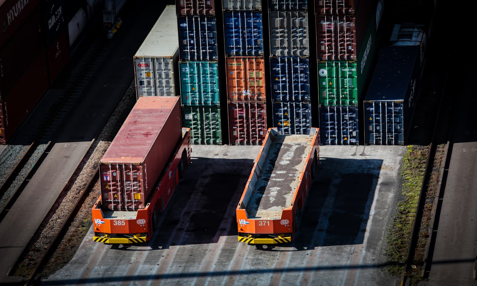 a couple of cargo containers sitting next to each other